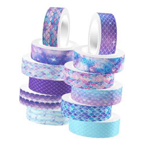 Gogogmee 12 Rollen Papierband mit Fischschuppen dekorative Papierbänder Tagebuchband meerjungfrau geschenkband selbstklebende DIY-Klebebänder Aufkleber für Geschenkverpackungen Planerbänder von Gogogmee