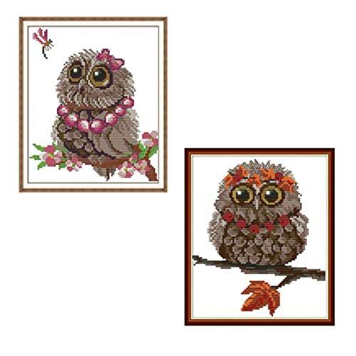 Gogogmee 2 Sätze Eule malen kinder sticken stickmuster embroidery set stickmotive stickset Eulen Wanddekoration Eule Kreuzstich bastelsachen DIY-Stickerei DIY zubehör Ökologische Baumwolle von Gogogmee