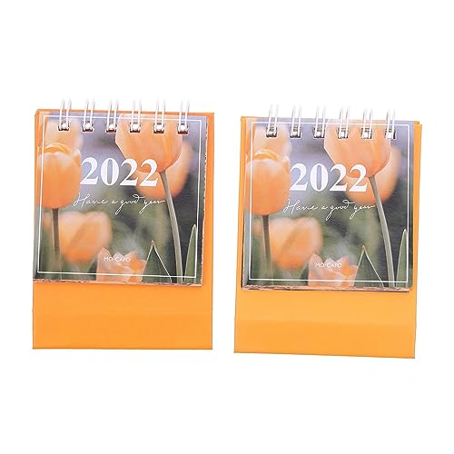 Gogogmee 2 Stück 2022 Mini-tischkalender Bürokalender Tisch-stehpult Standkalender Kalender 2022 Klein Schreibtisch-flip-kalender Tragbare Staffelei Täglicher Tischkalender Orange Papier von Gogogmee