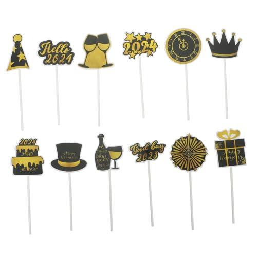 Gogogmee 24st Kuchenfahnen Kuchenpicks Für Die Party Frohes Neues Jahr Tortenaufleger Zubehör Für Partykuchen Kuchenzahnstocher Tortenaufsätze Für Das Neue Jahr Cupcake-topper Papier Black von Gogogmee