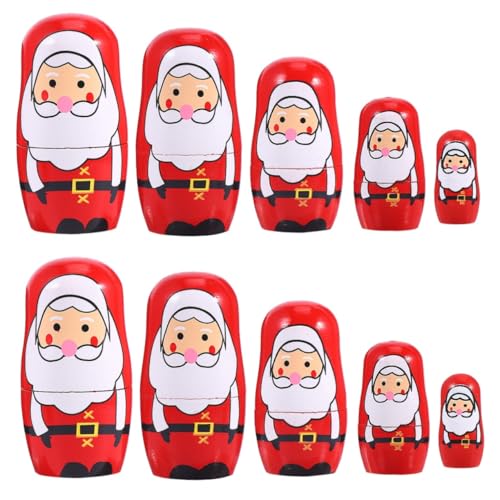 Gogogmee 2St Ornament Weihnachtsmann Matroschka Russisch Krippenschmuck für Kinder Geburt Urlaub Tischdekoration Matryoshka weihnachtlich Santa lustige Verzierung Wohndekoration Hölzern rot von Gogogmee