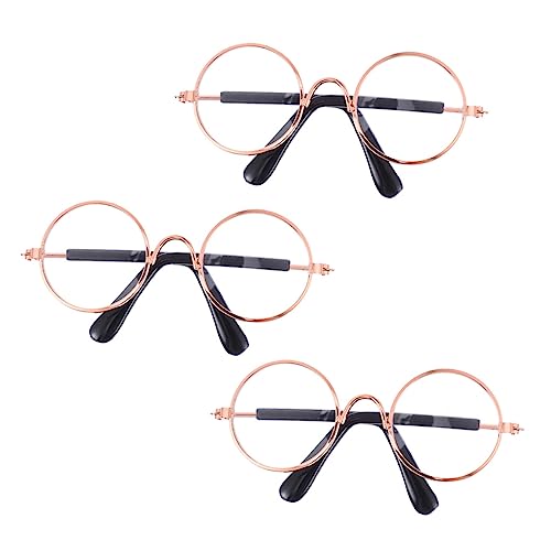 Gogogmee 3St Mini-Brille Puppe Sonnenbrille Requisiten Haustier Sonnenbrille Puppen Kleidung Puppen Klamotten schnapsgläser Hund Sonnenbrille Runde Metallbrille Kunststoff Transparent von Gogogmee