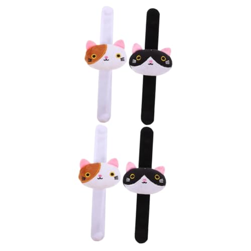 Gogogmee 4 Stück Kätzchen-plüscharmband Spielzeuge Slap-bands Für Partys Cartoon-slap-armbänder Gastgeschenke Stofftier-armband Tierschnapparmbänder Plüsch-slap-armband Pp Baumwolle von Gogogmee