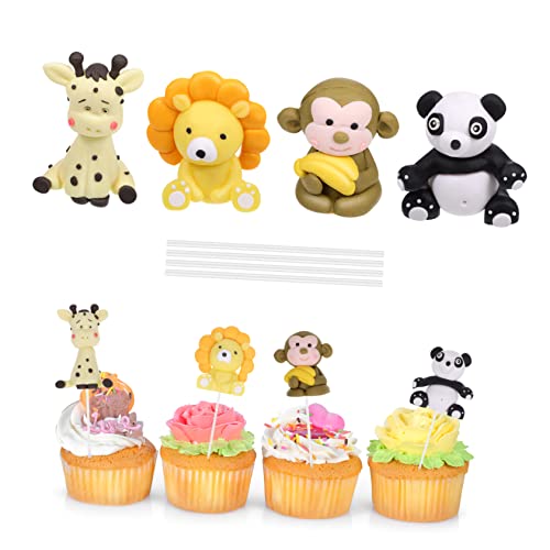 Gogogmee 4 Stück Kucheneinsatz Kuchenpicks Mit Dschungeltieren Kuchendeckel Babyparty Dusche Kuchendekoration Giraffenkuchen Dschungel-cupcake-topper Kuchen Verzieren Panda-dekor Pvc von Gogogmee