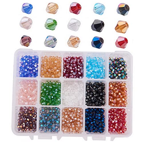 Gogogmee 4mm Kristallglasperlen Diamantförmige Glasperlen 15 Farben Mix DIY Schmuck Bastelset Ca Pro Box Perfekte Perlen Zum Auffädeln Für Armbänder Und Halsketten von Gogogmee