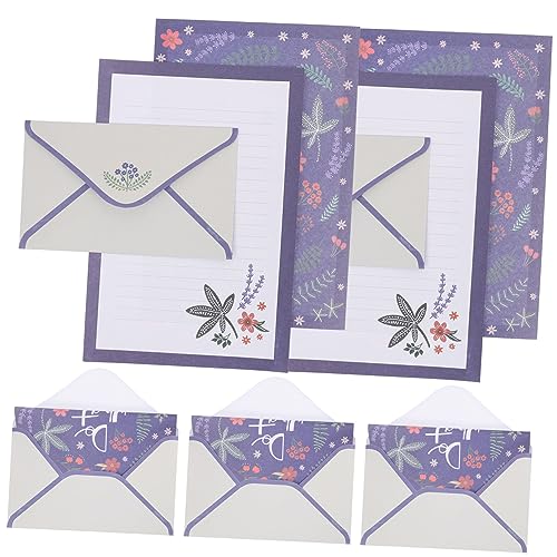 Gogogmee 5 Sätze Wunderschönes Blumen-briefpapier-set Briefpapier-umschlag-kit Vintage-umschläge Briefumschlag Aus Briefpapier Briefversorgung Leere Stationäre Notecards Umschlagset Violett von Gogogmee