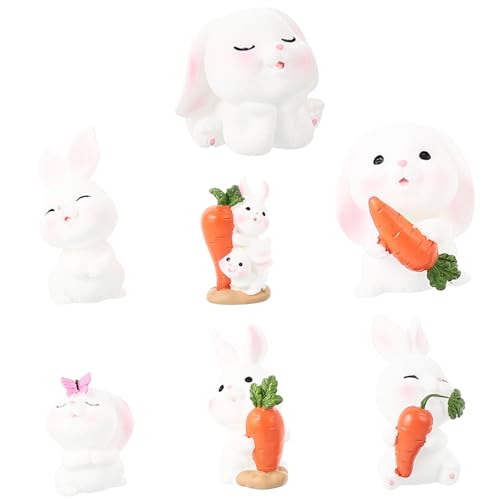 Gogogmee 7st Cartoon-kaninchen-ornamente Mikrolandschaftsornament Minifiguren Hase Mit Karottenfigur Hasen Dekorationen Kleines Häschendekor Osterhasenfiguren Osterhasenstatue Miniatur Harz von Gogogmee