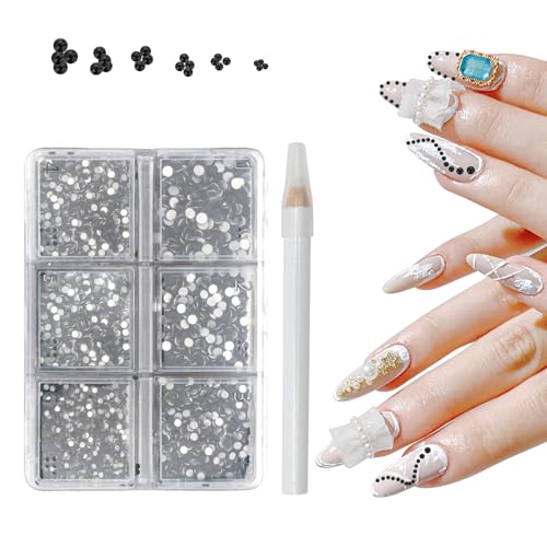 7200 Stück Strasssteine, Gohytal Flatback Strasssteine Set mit Stift Edelsteine Runde Kristall Strasssteine mit 6 Größen für Nagelkunst Wachsstift für Kunsthandwerk Nail Art DIY Handwerk Bekleidung von Gohytal