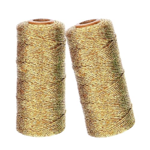 Gohytal 2 Rolls 100m Metallic Kordel Gold, 1mm Gold Metallic Schnur Kordel, Kordel Bindfaden DIY Bastelschnur, Verpackungsschnur für Geschenkpapier, Dekoration, Handwerk, Hochzeit Weihnacht Dekoration von Gohytal