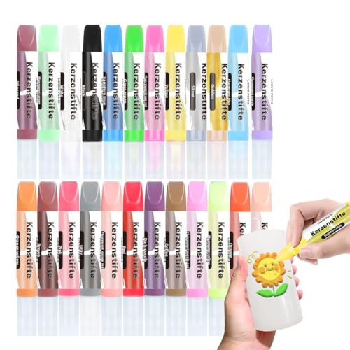 Gohytal 24 Stück Kerzenstifte,Wachsstifte für Kerzen 10ml,Kerzen Bemalen Set,24 Farben Candle Pen,Taufkerze Selber Machen Set,Kerzenpen zum DIY Malerei Tassen Keramik Verzieren Individualisieren von Gohytal