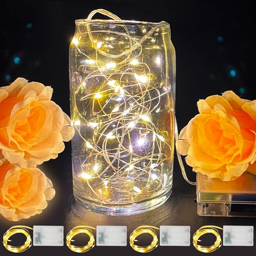 Gohytal 4 Stück Lichterkette Batterie, 3M LED Batteriebetriebene bunte Mini Lichterkette für Innen und Außen mit 2 Modi Stimmung Lichter für Weihnachten Halloween Garten Party Deko DIY Hochzeit von Gohytal