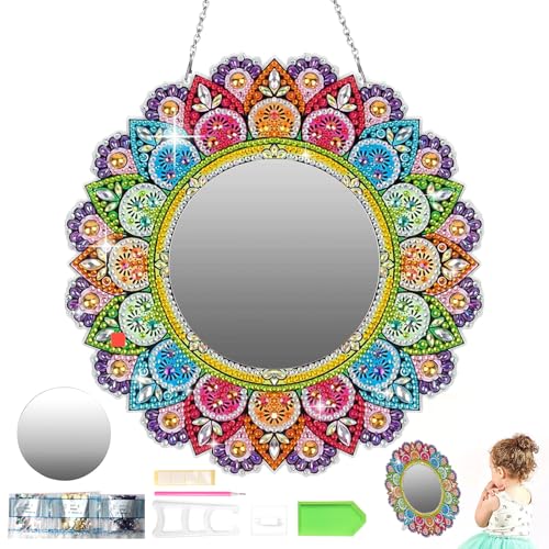 Gohytal Diamond Painting Spiegel, Geschenk für Mädchen 5 6 7 8 9 10 Jahre, Kinder Mandala Kosmetikspiegel, Bastelset Kinder ab 6-12 Jahre Geburtstagsgeschenk Schminkspiegel DIY Spiegel Spielzeug von Gohytal