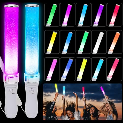 Gohytal Leuchtstäbe, 2 Stück LED-Leuchtstäbe 15 Farben Leuchtspielzeug Partyartikel Set Leuchtstab Kinder ideal für Neon-Partyzubehör Weihnachten Partys Konzerte Festivals Events Neujahr Karneval von Gohytal