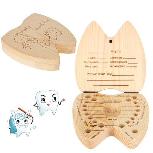 Gohytal Zahnbox Zahndose für Kinder aus Holz, Milchzahndose Milchzähne Jungen & Mädchen, Aufbewahrungsbox für Vorschulkind Zähne, Display Funktion, Erinnerungsbox Baby Geschenke zur Geburt von Gohytal