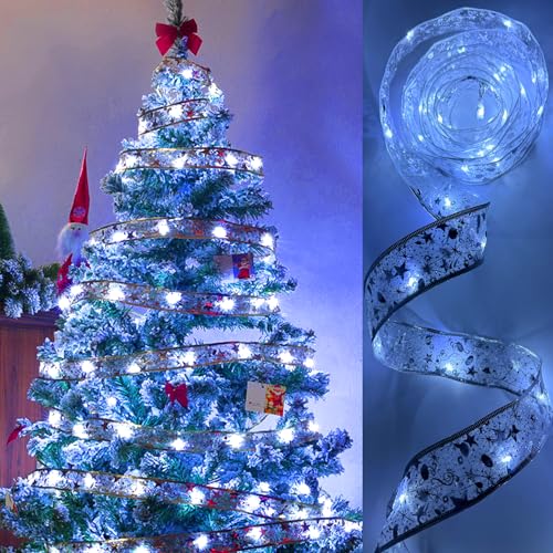 Gohytal Weihnachtsband Lichter 5M, 50 LED Weihnachtsbaum Band Lichter LED Lichterkette für Innen- und Außenbereich Schleife Weihnachtsbaum Lichter für Outdoor Urlaubsdeko,Weihnachtsdeko,Party,Hochzeit von Gohytal