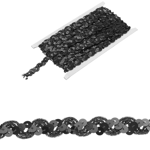 Goiern 12Meter Pailletten Bänder, BauchtanzgüRtel Paillettenband 18mm Paillette Trim Paillettenband Glitzer Borte Aus Dekoband für DIY Nähen Kostüme Handwerk Deko,Schwarz von Goiern