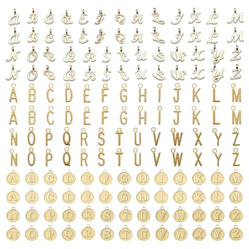 Goiern 156Pcs Buchstaben Anhänger Gold 3 Stile Großbuchstaben A-Z Charms ABC Letter Charms mit 200Pcs biegeringe für DIY Schmuckherstellung Armband Halskette Anhänger von Goiern