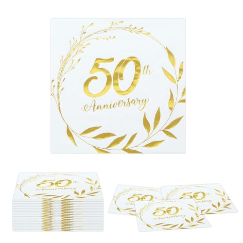 Goiern 16 Stück Servietten Goldene Hochzeit, 50. Goldene Hochzeit, Geburtstag Papierservietten, Servietten für Jahrestag Geburtstag von Goiern