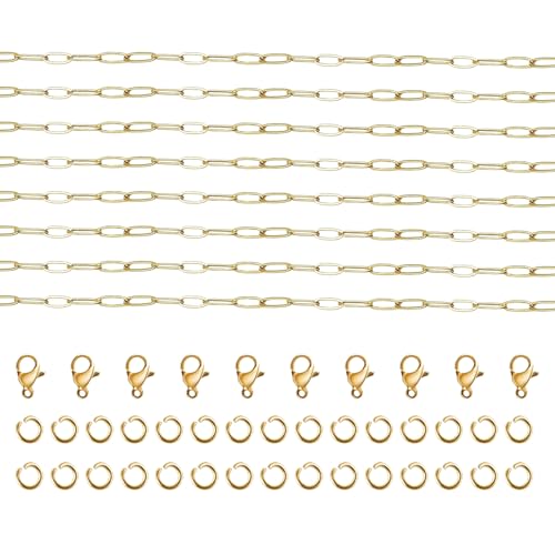 Goiern 18K Goldkette 5m Gliederkette Meterware 3x9 mm, Schmuckherstellung Zubehör mit 10 Karabinerverschlüssen und 30 Offene Ringen Für Schmuckh Charms Anhänger Halskette von Goiern