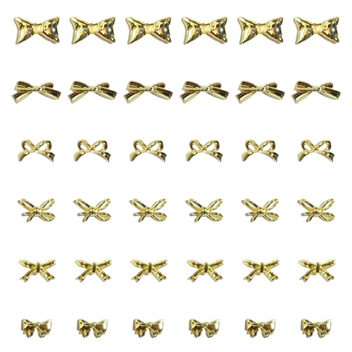 Goiern 60 Stück Bogen-Nagel-Charms, 3D-Metall, süße DIY-Nagelkunst-Abziehbilder, Gold,3D Nagel Charms, Herz Bowknot Perlen Nagelschmuck von Goiern