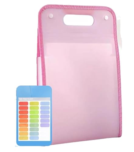 Erweiterter wasserdichter Ordner, große Kapazität, Portable File Storage Bag, tragbare Aktenaufbewahrungstasche, wasserdicht, Aktenordner mit Griff, A4, für Geschäft/Schule (Pink) von Gokame