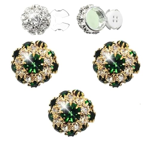 Strass-Knopfabdeckungen, abnehmbare Hemdknopf-Clips, Schmuck, Strass-Knopfabdeckungen zum Aufstecken, geeignet zum Nähen, Heimwerken und Urlaubsdekoration, Verzierungen (Green, 3pcs) von Gokame