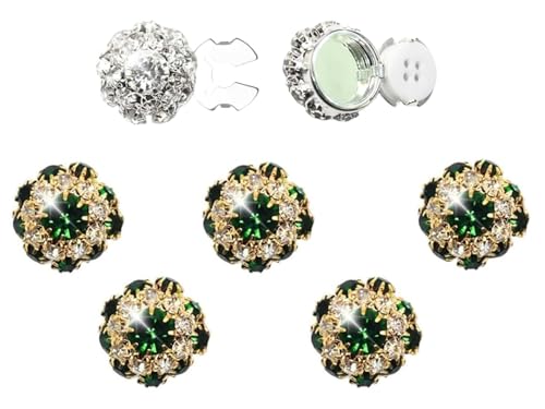 Strass-Knopfabdeckungen, abnehmbare Hemdknopf-Clips, Schmuck, Strass-Knopfabdeckungen zum Aufstecken, geeignet zum Nähen, Heimwerken und Urlaubsdekoration, Verzierungen (Green, 5pcs) von Gokame