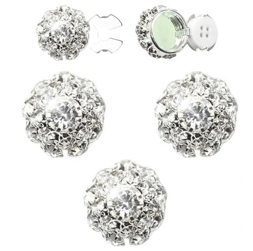 Strass-Knopfabdeckungen, abnehmbare Hemdknopf-Clips, Schmuck, Strass-Knopfabdeckungen zum Aufstecken, geeignet zum Nähen, Heimwerken und Urlaubsdekoration, Verzierungen (White, 3pcs) von Gokame