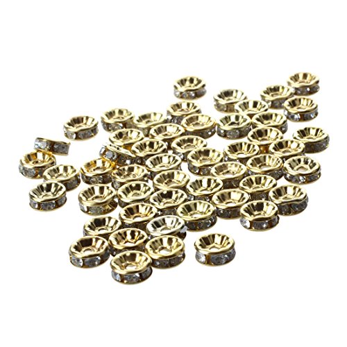 Gokeet 50 Stueck 8 mm Goldener Strass Rondelle Runde Perle Spacer Hot von Gokeet