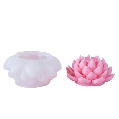 Gokeet Simulation Lotus Kerze Silikonform BlüTe Seife Duft Ornamente Herstellung Schokolade Kuchen Dekor Geschenk,A von Gokeet