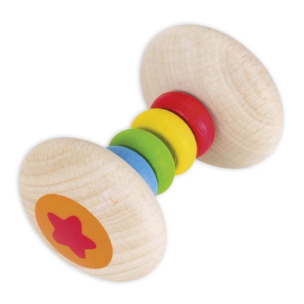 Greifling Stielrassel mit Holzperlen im Regenbogen-Look, 7,5cm x 4,5cm von Goki