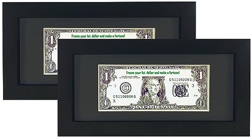 Gold Home Rahmen für First Dollar Bill mit schwarzer Matte oder 10,2 x 22,9 cm großer Business-Lizenzrahmen ohne Passepartout, Echtglas, Staffelei-Ständer und Wandaufhängung, 2 Stück von Gold Home