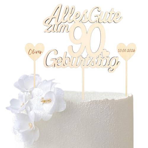 GoldRock Tortendeko 90 Geburtstag Frau Mann, Holz Kuchendeko 90. Geburtstag Frau, Alles Gute zum 90 Geburtstag Deko Torte, Cake Topper 90. Geburtstag Deko, Deko 90 Geburtstag Mann Frau, 90 Kuchen Deko von GoldRock