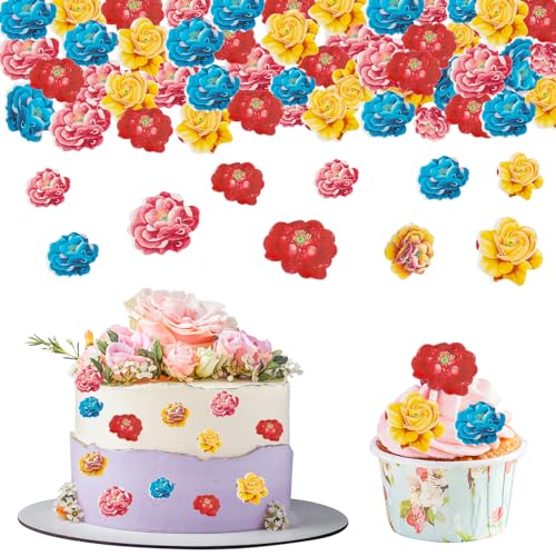 Essbare Tortendeko Blumen, 50 Stk Essbare Blumen für Torte, Blumen für Tortendeko Essbar, Pfingstrose Esspapier Tortendeko Cupcake, Essbare Blüten Kuchen für Hawaii, Hochzeit,Babyparty Geburtstag Deko von GoldRock