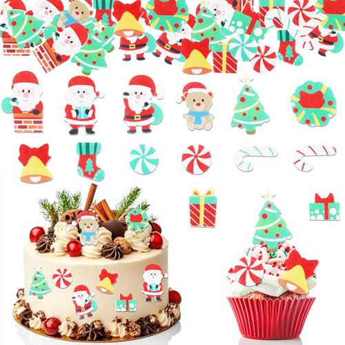 GoldRock Essbare Tortendeko Weihnachten,100 Stück Weihnachts Esspapier Tortendeko Weihnachten Essbar Cupcake Topper,Weihnachtsmann Muffin Deko,Kuchen Deko Weihnachten,Tortendeko Essbar für Weihnachten von GoldRock