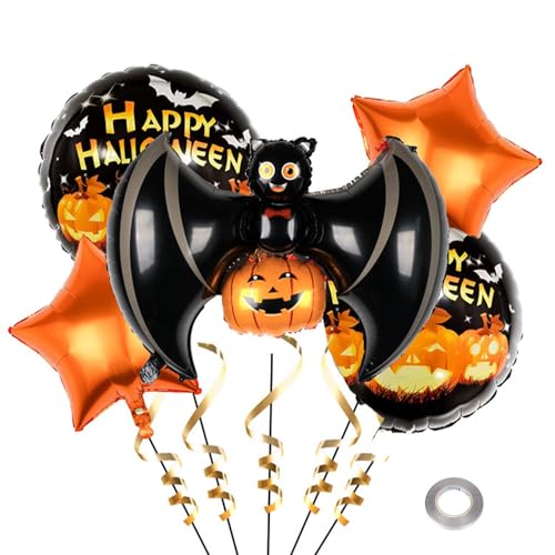 GoldRock Fledermaus Luftballon Halloween Deko Set,5 Stück Halloween Luftballons,Folienballon Fledermaus Horror Deko,Kürbis,Sterne Halloween Balloons,Gruselige Halloween Luftballon,Halloween Party Deko von GoldRock