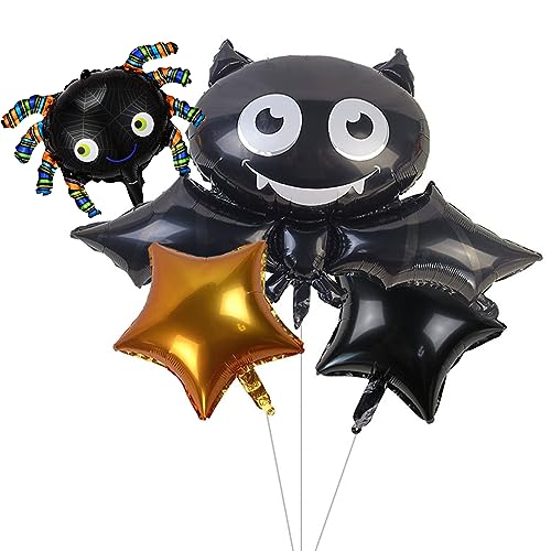 GoldRock Halloween Deko Spinne Fledermaus Luftballons Set, 4 Stück Halloween Balloons, Fledermaus Folienballons Gross, Horror Deko, Halloween Deko Outdoor Garten, Stern Ballon Halloween Dekoration von GoldRock