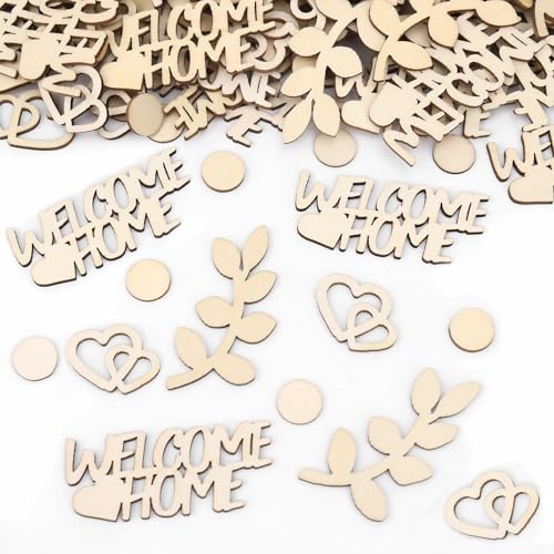 GoldRock Holz Welcome Home Konfetti Groß 1,5-6,5 cm,100 Stk Herzlich Willkommen Zuhause Konfetti,Welcome Home Deko, Welcome Back Tischdeko,Tischdeko Willkommen Zurück,Welcome Streudeko Baby Dekoration von GoldRock