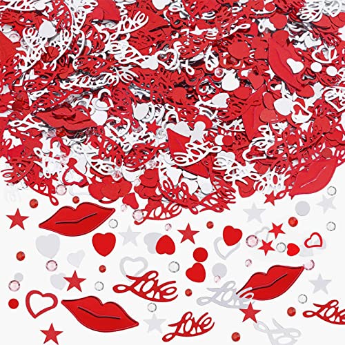 GoldRock Love Herz Konfetti Rot Silber, 1500 Stück Herzkonfetti, Herzen Deko Confetti, Konfetti Hochzeit, Streudeko Geburtstag, Tischdeko Herz für Hochzeit Deko, Jubiläum, Valentinstag Dekoration von GoldRock