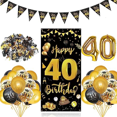 GoldRock 32 Stück 40 Geburtstag Deko Schwarz Gold Set, 40 Geburtstag Männer,Deko 40 Geburtstag Frauen,Luftballons 40. Geburtstag,Folienballons 40 Jahre,40er Geburtstag Mann Banner,Konfetti,Wimpelkette von GoldRock