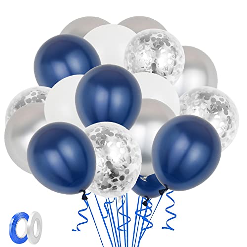 GoldRock Luftballons Blau Weiss Silber, 20 Stück Ballons Blau Set, Silber Konfetti Luftballons Geburtstag Junge Mädchen Mann Frau, Blaue Luftballon für Geburtstag, Hochzeit, Taufe,Babyparty,Party Deko von GoldRock