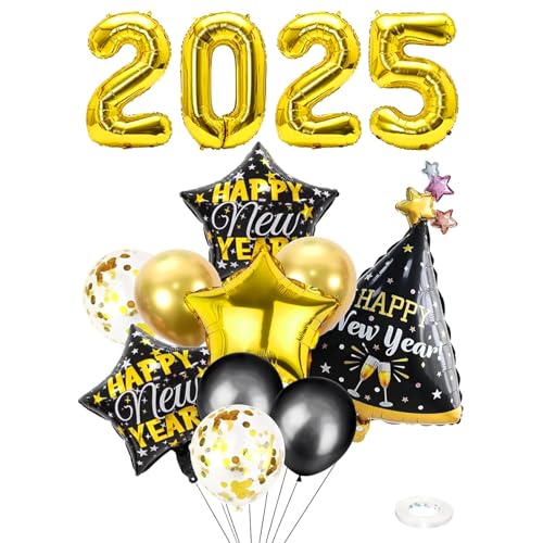 GoldRock Luftballons Silvester Deko 2025 Set, Deko Silvester Ballons, Happy New Year Deko 2025, Zahlen Folienballon Silvester Luftballon Dekoration,Silvester Party Deko Luftballon,Neujahr Ballon Gold von GoldRock