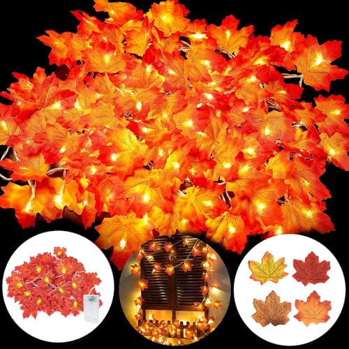 Lichterkette Herbst Deko mit 50 Stk AhornbläTter, 3m 20 Led Herbstdeko Ahornblatt Lichterketten, Herbst Dekoration Aesthetic,Autumn Decor Herbst Lichterkette,Herbst Girlande für Thanksgiving,Halloween von GoldRock