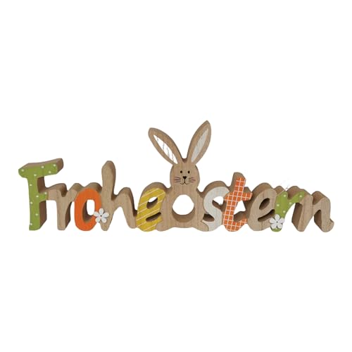 Goldbach Schriftzug Frohe Ostern 30x10,5x2cm groß, bunt aus Holz mit Osterhasen und Blumen Osterdeko Aufsteller von Goldbach