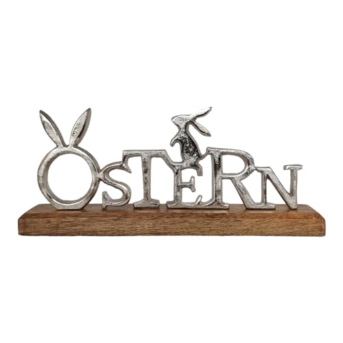 Schriftzug Ostern aus Alu und Holz mit Osterhase 33/14,5/5cm groß Osterdeko Aufsteller von Goldbach