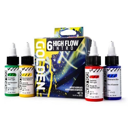 Gold High Flow Acrylfarben mit hohem Durchfluss, 6 Farben, professionelle Acrylfarbe von Golden Artist Colors