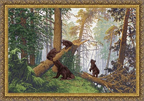 Golden Fleece Kreuzstich-Stickset für Erwachsene, berühmte Maler, Bären – Morgen in einem Kiefernwald, 52,9 × 78,1 cm, 18 Stück von Golden Fleece