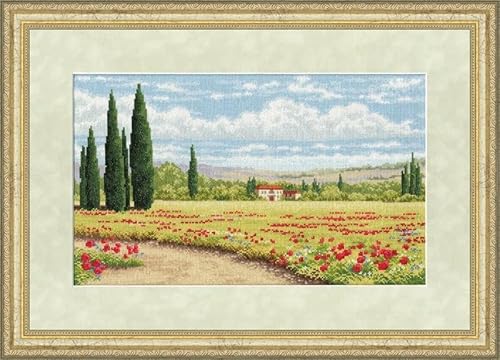 Kreuzstich-Stickset für Erwachsene, Toskana und Garten, My Italy, 22,3 x 37 cm, 16 Stück von Golden Fleece