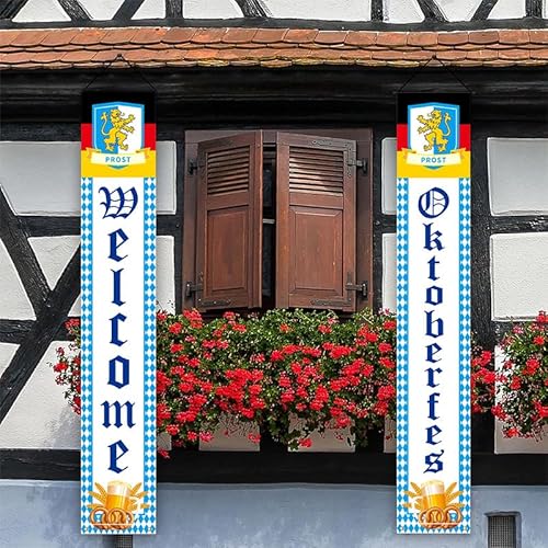 2 Stück Oktoberfest Banner Deko Bayerisches Oktoberfestbanner Blau Weiß Bierfest Banner Willkommen zum Oktoberfest Partybanner für Oktoberfestparty Indoor Outdoor Hängende Dekoration 180 * 30cm von Goldenland