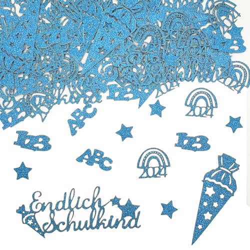 Goldenland 100p blue Schulkind Konfetti Groß, Tischdeko Einschulung Deko, Glitzer Rosegold Schulkind 2024 Deko,Schulanfang Deko Einschulung Junge & Mädchen von Goldenland